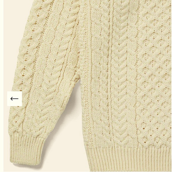 Carraig Donn Traditional Unisex Aran Wool Handknit Pullover Sweater in Cream - Picture 11 of 15